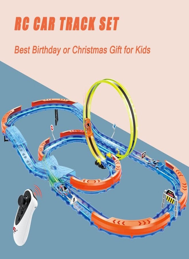 Avarin Race Car Track Set, Assembled Car Track Toys with 46 Pcs Building Kits, High Speed Glow Race Car Track Set with 360° Loop X-Type Crossing Track, Birthday for Kids 3+ (46 PCS) - Image 4